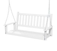 RELAX4LIFE 2/3 Seater Porch Swing Chair, Outdoor Swing Bench Loveseat with Adjustable Galvanized Metal Chains, Solid Wood Garden Patio Hanging Swing Seat for Balcony Yard Tree (White, 136 x 66 x 63cm)