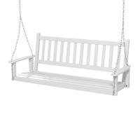 RELAX4LIFE 2/3 Seater Porch Swing Chair, Outdoor Swing Bench Loveseat with Adjustable Galvanized Metal Chains, Solid Wood Garden Patio Hanging Swing Seat for Balcony Yard Tree (White, 168 x 65 x 63cm)