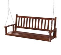 RELAX4LIFE 2/3 Seater Porch Swing Chair, Outdoor Swing Bench Loveseat with Adjustable Galvanized Metal Chains, Solid Wood Garden Patio Hanging Swing Seat for Balcony Yard Tree (Brown, 168 x 65 x 63cm)