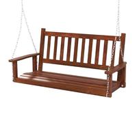 RELAX4LIFE 2/3 Seater Porch Swing Chair, Outdoor Swing Bench Loveseat with Adjustable Galvanized Metal Chains, Solid Wood Garden Patio Hanging Swing Seat for Balcony Yard Tree (Brown, 136 x 66 x 63cm)