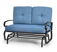 RELAX4LIFE 2-Person Glider Bench, Outdoor Swing Gliding Loveseat with Removable Cushion, Patio 2 Seaters Rocker Chair for Backyard Garden Porch (Blue)