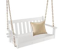 RELAX4LIFE 2-Seater Swing Chair, HDPE Garden Swing Bench with Hidden Cup Holder & Adjustable Chains, All-Weather Solid Wood Hanging Bench for Yard Garden Tree