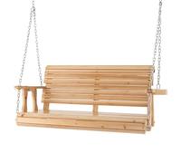 RELAX4LIFE 2-Seater Swing Chair, Solid Wood Garden Swing Bench with Adjustable Chains, Cup Holder, Armrest & Curved Knee Area, Outdoor Hanging Bench for Yard Garden