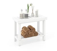 RELAX4LIFE 2-Tier Bathroom Stool, HDPE Slatted Shower Seat with Anti-Slip Pads, Bath SPA Corner Display Rack for Bathroom Hallway Living Room (White)