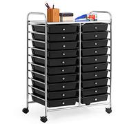 RELAX4LIFE 20 Drawer Rolling Storage Cart, Mobile Rolling Cart w/Drawers for School Classroom Teacher Office Home Salon, Paper File Art Supply Craft Organizer, Utility Cart on Wheels (Black)