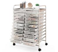 RELAX4LIFE 20 Drawer Rolling Storage Cart, Mobile Rolling Cart w/Drawers for School Classroom Teacher Office Home Salon, Paper File Art Supply Craft Organizer, Utility Cart on Wheels (Clear)