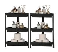 RELAX4LIFE 3-Tier Bathroom Corner Shelf Set of 2, Triangle Space-Saving Freestanding Shelving Unit, Floor Storage Organizer and Display Rack for Living Room Kitchen Bedroom Office (Black)