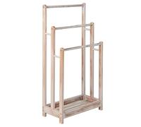 RELAX4LIFE 3-Tier Towel Rack, Freestanding Towel Rail Towel Holder with Bottom Shelf & Anti-Tipping Device, Wooden Towel Drying Bar Stand for Bathroom Hotel Poolside (Washed White)