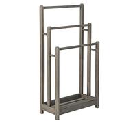 RELAX4LIFE 3-Tier Towel Rack, Freestanding Towel Rail Towel Holder with Bottom Shelf & Anti-Tipping Device, Wooden Towel Drying Bar Stand for Bathroom Hotel Poolside (Vintage Grey)