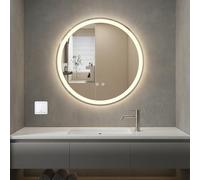 RELAX4LIFE 600mm Round Bathroom Mirror with LED Lights, Wall Mounted Vanity Mirror with 3 Colors Dimmable & Memory Function, Circle Illuminated Vanity Mirror for Living Room Bedroom