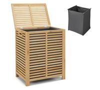 RELAX4LIFE Bamboo Laundry Basket, 80L Large Laundry Hamper with Lid & Handles, Removable Liner Bag, Freestanding Storage Laundry Clothes Bin for Bathroom, Living Room, Bedroom (Wide Slats)