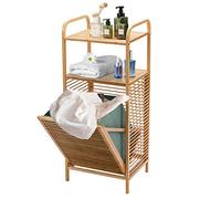 RELAX4LIFE Bamboo Laundry Basket, Tilt-Out Laundry Hamper with Removable Waterproof Liner, Freestanding Storage Laundry Bins Storage Shelf for Bathroom Laundry Room & Bedroom (2-Tier Shelf)