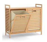 RELAX4LIFE Bamboo Laundry Hamper, 75L Double Tilt-out Laundry Basket with Top Shelf and 2 Pull-out Removable Bags, Freestanding Dirty Clothes Sorter Washing Bin Organiser Unit for Bathroom Bedroom