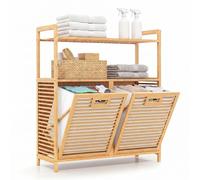 RELAX4LIFE Bamboo Laundry Hamper with Double Tilt-out Basket (2-Tier)