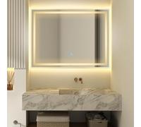 RELAX4LIFE Bathroom Mirror with LED Lights, 800 x 600 mm Backlit+Frontlit Illuminated Wall Mirror with Anti-Fog, 3-Color Dimmable, Touch Control and Memory Function, Multifunction Smart Vanity Mirrors