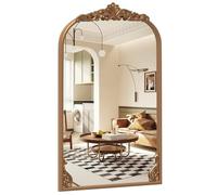 RELAX4LIFE Decorative Wall Mirror, Antiqued Gold Baroque Ornate Arched Mirror with Hanging Hooks, Vintage Metal Wall Mounted Accent Vanity Mirror for Living Room, Bedroom and Hallway (76 x 51cm)