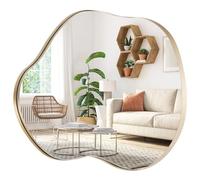 RELAX4LIFE Decorative Wall Mirror, Horizontal/Vertical Wall Mounted Hanging Mirror, Metal Frame Irregular Accent Vanity Mirror for Living Room, Bedroom, Bathroom, Hallway (Gold, 78 x 56cm)