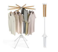 RELAX4LIFE Foldable Clothes Drying Rack, Freestanding Clothes Airer Laundry Drying Hanger with 8 Bamboo Hanging Rods, Metal Frame 4-Legged Dryer Horse Rack for Indoor Outdoor
