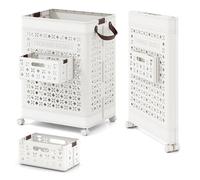 RELAX4LIFE Foldable Laundry Basket, Rolling Laundry Trolley Cart with Side Basket, Lockable Wheels and Handles, 75L Plastic Collapsible Clothes Hamper Organizer Storage Bin for Bathroom Bedroom