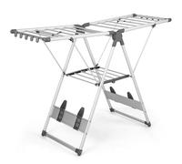 RELAX4LIFE Folding Clothes Drying Rack, 2-Layer Clothes Airer Winged Drying Horse with 21 Drying Rails, 10 Side Clips, 4 Shoe Holders, Adjustable Aluminum Laundry Dryer Hanger for Indoor Outdoor