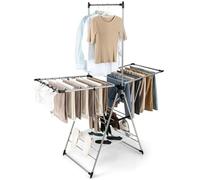 RELAX4LIFE Folding Clothes Drying Rack, 3-Tier Gullwing Style Clothes Airer Winged Drying Horse with High Hanger, Side Clips & 4 Shoe Holders, Adjustable Laundry Dryer Rack for Indoor Outdoor