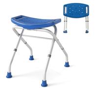 RELAX4LIFE Folding Shower Stool, 3-Level Height Adjustable Bath Chair with Handles, Elderly Disabled Non-Slip Bathroom Seat (Blue)