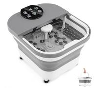 RELAX4LIFE Foot Spa Bath Massager, Foldable Electric Foot Soaking Tub with Heat Bubble, 35-48℃ Adjustable Temperature, Shower & Timer, 30 Massage Rollers, Fast Heating and Pedicure Footbath (Grey)