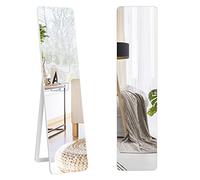RELAX4LIFE Full Length Mirror, 160 x 37cm Floor Standing/Hanging Full Body Mirror with Solid Wooden Frame, Large Floor Mirror Dressing Mirror for Bedroom Living Room, CAHW66089WH
