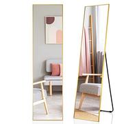 RELAX4LIFE Full Length Mirror, 160x40cm Free Standing Floor Mirror with EVA Buffer Pad, Wall Mounted Hanging Mirror for Bedroom Living Room (Gold)