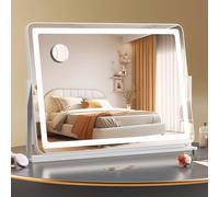 RELAX4LIFE Hollywood Vanity Mirror with Lights, 80x55cm Large LED Lighted Makeup Dressing Tabletop Mirror with 3-Color Dimmable, 10X Magnify Mirror and Touch Control, 360° Rotation, White