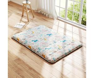 RELAX4LIFE Japanese Floor Mattress, 10cm Thick Folding Roll Up Futon Mattress Sleeping Pad with Washable Cover & Carry Bag, Tatami Mat Lounger Bed Mattress for Camping (Colorful Unicorn, Small Double)