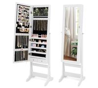 RELAX4LIFE Jewellery Cabinet, Freestanding Lockable Jewelry Armoire with Full-Length Mirror, LED Lights and Large Storage, 4-Angle Adjustable Jewelry Organizer Makeup Cosmetic Storage Unit (White)