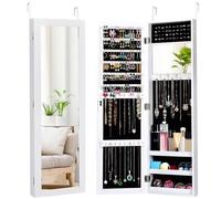 RELAX4LIFE Jewelry Cabinet, Wall/Door Mounted Mirrored Armoire with 2 Sized Mirrors, Home Cosmetics Makeup Organizer for Bedroom Dressing Room (White)