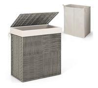 RELAX4LIFE Laundry Basket with Lid, 110L 2-Section Large Laundry Hamper with Removable Liner Bag & Handles, Foldable Clothes Sorter Handwoven Synthetic Rattan Washing Bin for Dorm, Bathroom, Bedroom