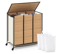 RELAX4LIFE Laundry Basket with Lid, 81L Capacity Rolling Laundry Hamper with Wheels & 3 Compartments, 66 x 33 x 66cm Sturdy Metal Frame Container Ideal for Bathroom Bedroom Living Room Hallway