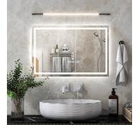RELAX4LIFE LED Bathroom Mirror, IP44 Anti-Fog Illuminated Wall Vanity Mirror with 3-Color Dimmable, Time/Temp Display, Memory Function & Touch Sensor, Rectangular Makeup Dressing Mirror (600x400mm)