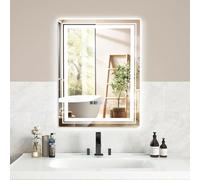 RELAX4LIFE LED Illuminated Bathroom Mirror, 700x500mm Anti-Fog Wall Mounted Vanity Mirror with 3-Color Dimmable, Time/Temp Display, Memory Function & Touch Sensor, Rectangular Makeup Dressing Mirror