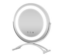 RELAX4LIFE Makeup Vanity Mirror, 3 Color Dimmable LED Lighted Tabletop Round Mirror with Touch Screen, Memory Function & Metal Stand, 360° Rotating Cosmetic Light Up Mirror (30cm, Arched Base)
