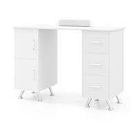 RELAX4LIFE Manicure Table, Professional Nail Tech Desk Station with Removable Wrist Rest, 8 Metal Legs, 3 Drawers & 2 Cabinets, Wooden Nail Art Workstation for Beauty Salon Spa Makeup (White)