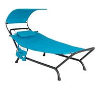 RELAX4LIFE Outdoor Hammock Bed, Patio Lounge Chair with Canopy, Stand & Storage Pocket, Heavy-Duty Swing Chaise Lounger for Garden Poolside Backyard (Blue)