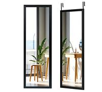 RELAX4LIFE Over Door Mirror, Full Length Hanging Mirror with Hooks, Wall Mounted HD Glass Mirror for Bathroom Bedroom Wardrobe, 120 x 37cm (Black)
