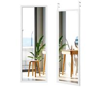 RELAX4LIFE Over Door Mirror, Full Length Hanging With Hooks, Wall Mounted HD Glass for Bathroom Bedroom Wardrobe, 120 x 37cm (White)
