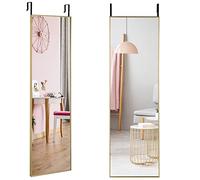 RELAX4LIFE Over the Door Full Length HD Glass Mirror, 120 x 37cm with Hooks, Wall Mounted Hanging Mirror for Bathroom Bedroom Wardrobe(Gold)