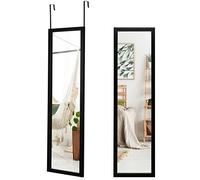 RELAX4LIFE Over the Door Full Length Mirror with Hooks, Wall Mounted HD Glass Mirror for Bathroom Bedroom Wardrobe (Black)