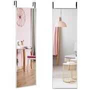 RELAX4LIFE Over the Door Mirror, 120 x 37cm Full Length HD Glass Mirror with Hooks, Wall Mounted Hanging Mirror for Bathroom Bedroom Wardrobe(Silver)