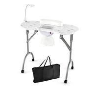 RELAX4LIFE Portable Manicure Nail Table, Mobile Folding Nail Technician Desk Workstation with Dust Collector, LED Lamp, Removable Wrist Cushion, Carry Bag, Professional Beauty Art Desk (White)