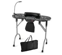 RELAX4LIFE Portable Manicure Nail Table, Mobile Folding Nail Technician Desk Workstation with Dust Collector, LED Lamp, Removable Wrist Cushion, Carry Bag, Professional Beauty Art Desk (Black)