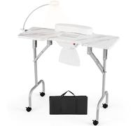 RELAX4LIFE Portable Manicure Nail Table, Mobile Folding Nail Technician Workstation with Dust Collector, LED Lamp, Removable Wrist Cushion, Carry Bag, Professional Beauty Desk (White, 90 x 40 x 77cm)