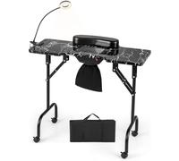 RELAX4LIFE Portable Manicure Nail Table, Mobile Folding Nail Technician Workstation with Dust Collector, LED Lamp, Removable Wrist Cushion, Carry Bag, Professional Beauty Desk (Black, 90 x 40 x 77cm)