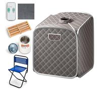 RELAX4LIFE Portable Steam Sauna, Folding Full Body Spa Sauna Tent with 9 Levels Temperature, Timer, 1000W Generator, Chair & Foot Massage Roller, Personal Slimming Detox Therapy Sauna Cabin (Grey)